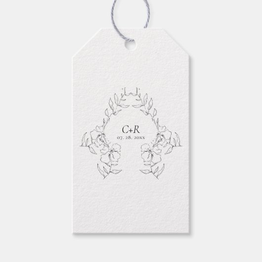 Eleganter moderner Schwarz/Weiß-Blumenkranz Geschenkanhänger (Vorderseite)