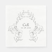 Eleganter moderner Schwarz/Weiß-Blumenkranz Serviette (Vorderseite)