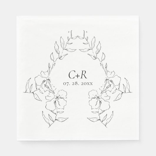Eleganter moderner Schwarz/Weiß-Blumenkranz Serviette (Vorderseite)