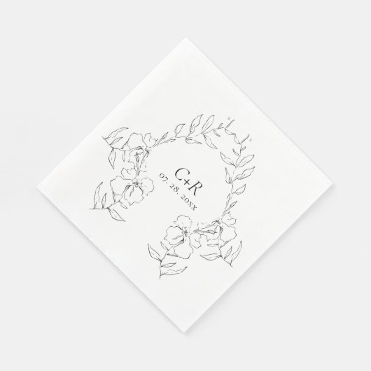 Eleganter moderner Schwarz/Weiß-Blumenkranz Serviette (Ecke)