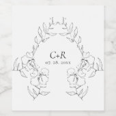 Eleganter moderner Schwarz/Weiß-Blumenkranz Weinetikett (Einzelnes Label)