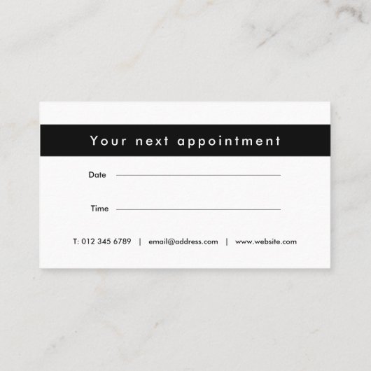 Eleganter, moderner Schwarz-Weiß-Termin Terminkarte (Rückseite)