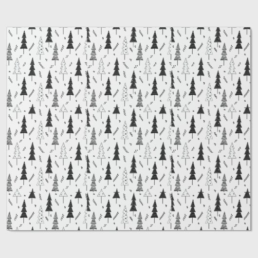 Eleganter, moderner Schwarz-Weiß-Weihnachtsbaum Geschenkpapier (Flach)