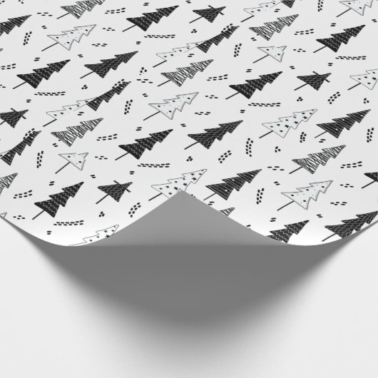 Eleganter, moderner Schwarz-Weiß-Weihnachtsbaum Geschenkpapier (Ecke)