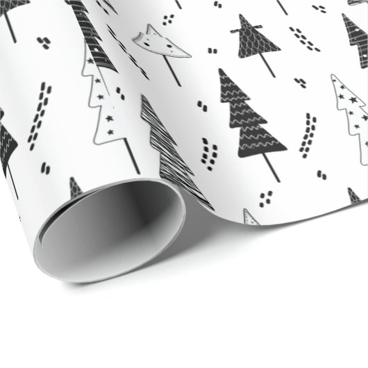 Eleganter, moderner Schwarz-Weiß-Weihnachtsbaum Geschenkpapier (Rolleneckpunkt)