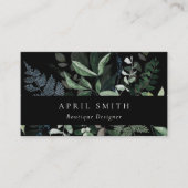 Eleganter, moderner schwarzer Blattstiefel, tropis Visitenkarte (Vorderseite)