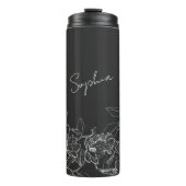 Eleganter moderner Schwarzer Flora-Thermaltumbler Thermosbecher (Vorderseite)