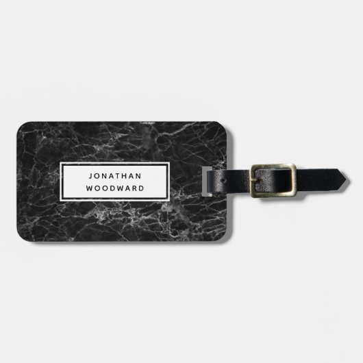 Eleganter, moderner schwarzer Marmor Personalisier Gepäckanhänger (Vorderseite horizontal)