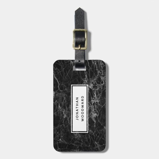 Eleganter, moderner schwarzer Marmor Personalisier Gepäckanhänger (Vorderseite vertikal)