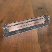 Eleganter, moderner Schwarzer Marmor Pinsel Rose G Namensplakette (Seite)