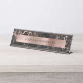Eleganter, moderner Schwarzer Marmor Pinsel Rose G Schreibtischnamensplakette (Vorderseite )