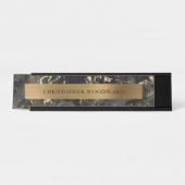 Eleganter, moderner schwarzer Marmor Pinselgoldstr Schreibtischnamensplakette (Vorderseite )