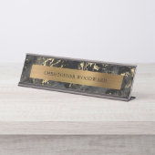 Eleganter, moderner schwarzer Marmor Pinselgoldstr Schreibtischnamensplakette (Vorderseite )