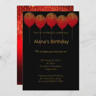 ELEGANTER MODERNER SCHWARZER ROTER GOLD SPARKLE JE EINLADUNG