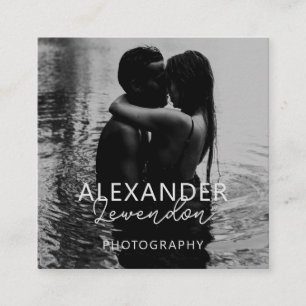 Eleganter moderner Schwarzer Script-Foto Minimal Q Quadratische Visitenkarte
