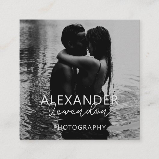 Eleganter moderner Schwarzer Script-Foto Minimal Q Quadratische Visitenkarte (Vorderseite)