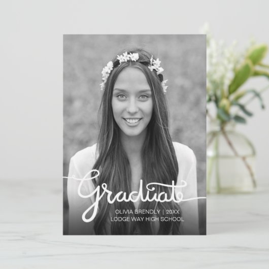 Eleganter moderner Script-Abschluss-Ankündigung Ankündigung (Stehend Vorderseite)