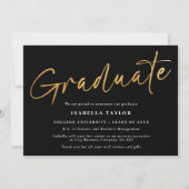 Eleganter, moderner Script Black Gold Foto Abschlu Ankündigung (Vorderseite)