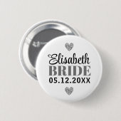 Eleganter moderner Script-Glitzer Hearts Gray Brid Button (Vorne & Hinten)