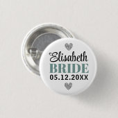 Eleganter moderner Script-Glitzer Hearts Gray Brid Button (Vorne & Hinten)
