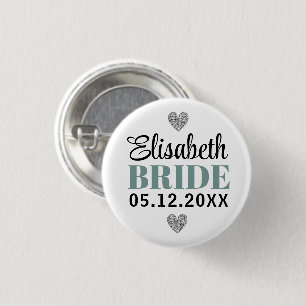 Eleganter moderner Script-Glitzer Hearts Gray Brid Button