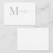 Eleganter, moderner Script-Graue Monogram-Name Mitteilungskarte (Vorne/Hinten)