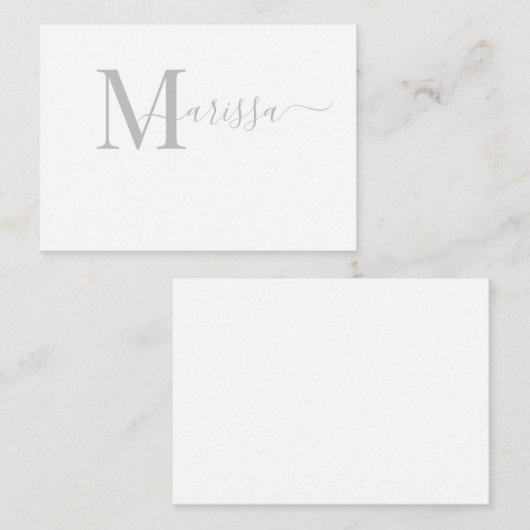 Eleganter, moderner Script-Graue Monogram-Name Mitteilungskarte (Vorne/Hinten)