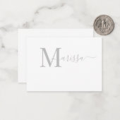 Eleganter, moderner Script-Graue Monogram-Name Mitteilungskarte (Vorderseite/Rückseite Beispiel)