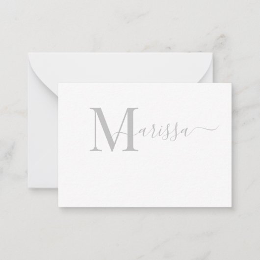 Eleganter, moderner Script-Graue Monogram-Name Mitteilungskarte (Vorderseite)