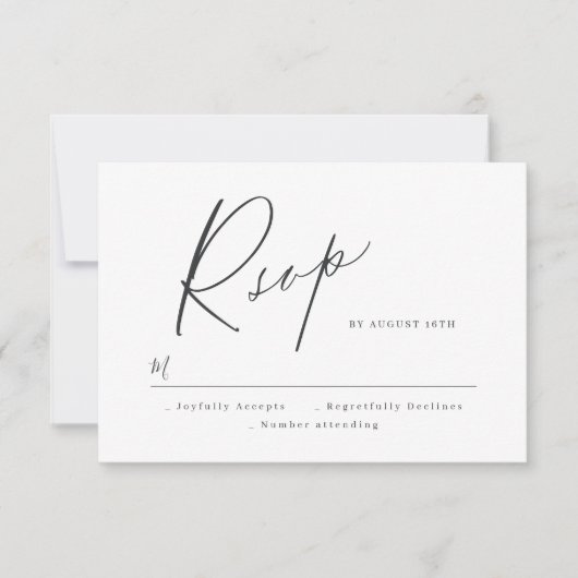 Eleganter moderner Script minimalistischer Hochzei RSVP Karte (Vorderseite)