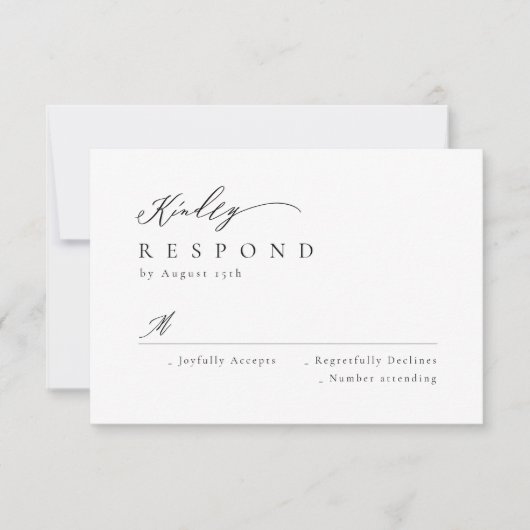 Eleganter moderner Script minimalistischer Hochzei RSVP Karte (Vorderseite)