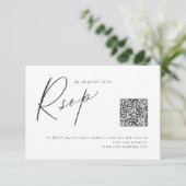 Eleganter moderner Script minimalistischer QR-Code RSVP Karte (Stehend Vorderseite)