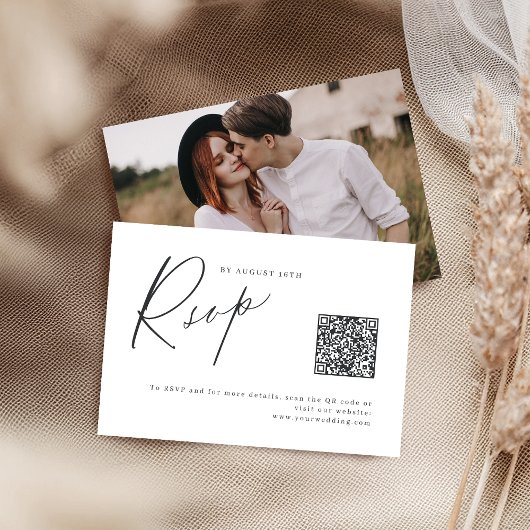 Eleganter moderner Script minimalistischer QR-Code RSVP Karte