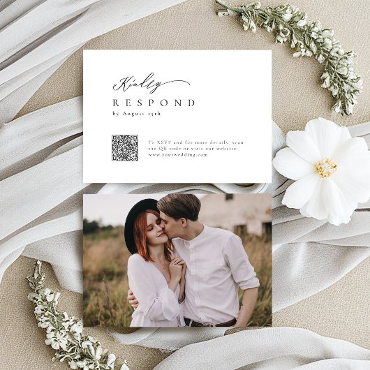 Eleganter moderner Script minimalistischer QR-Code RSVP Karte