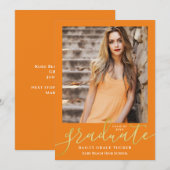 Eleganter, moderner Script Orange Foto Abschluss Ankündigung (Vorne/Hinten)