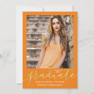 Eleganter, moderner Script Orange Foto Abschluss Ankündigung