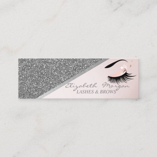 Eleganter, moderner Silber-Glitzer, Imitate Lashes Mini Visitenkarte (Vorderseite)