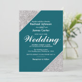 Eleganter moderner silberner Glitzer auf Aquamarin Einladung (Stehend Vorderseite)