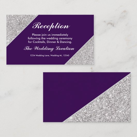 Eleganter, moderner silberner Glitzer auf dunklem Begleitkarte (Vorne/Hinten)