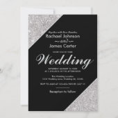 Eleganter moderner silberner Glitzer auf schwarz Einladung (Vorderseite)