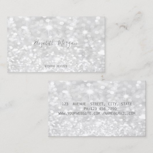 Eleganter Moderner Silberner Glitzer Bokeh Visitenkarte (Vorne/Hinten)