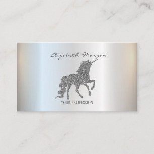 Eleganter Moderner Silberner Glitzer Einhorn Visitenkarte