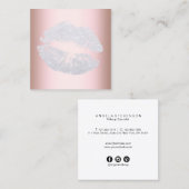 Eleganter, moderner silberner Glitzer Lippen Rose Quadratische Visitenkarte (Vorne/Hinten)