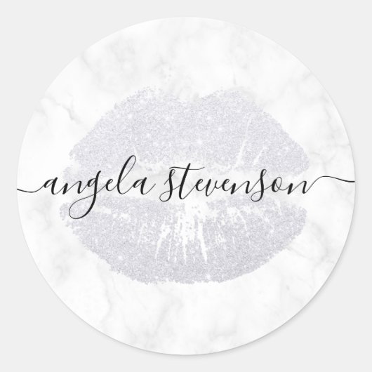 Eleganter moderner silberner Glitzer Lippen, weiße Runder Aufkleber (Vorderseite)