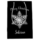 Eleganter, moderner silberner Schneeflocken Mittlere Geschenktüte (Vorderseite)