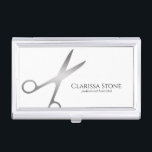 Eleganter moderner Silberschere-Friseursalon Visitenkarten Dose<br><div class="desc">Modernes und elegantes Design für Friseursalons mit Imitaten,  Silberschere und elegantem Kalligraphie-Schriftart.</div>