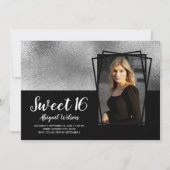 Eleganter, moderner Silberschwarz 16 . Geburtstag  Einladung (Vorderseite)