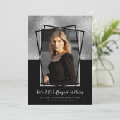 Eleganter, moderner Silberschwarz 16 . Geburtstag Einladung (Stehend Vorderseite)