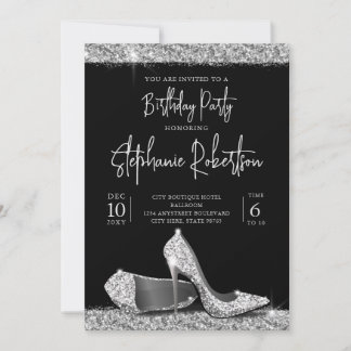 Eleganter, moderner Silver Black High Heels Geburt Einladung