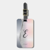 Eleganter moderner Silver Glitzer Bokeh , Monogram Gepäckanhänger (Vorderseite vertikal)